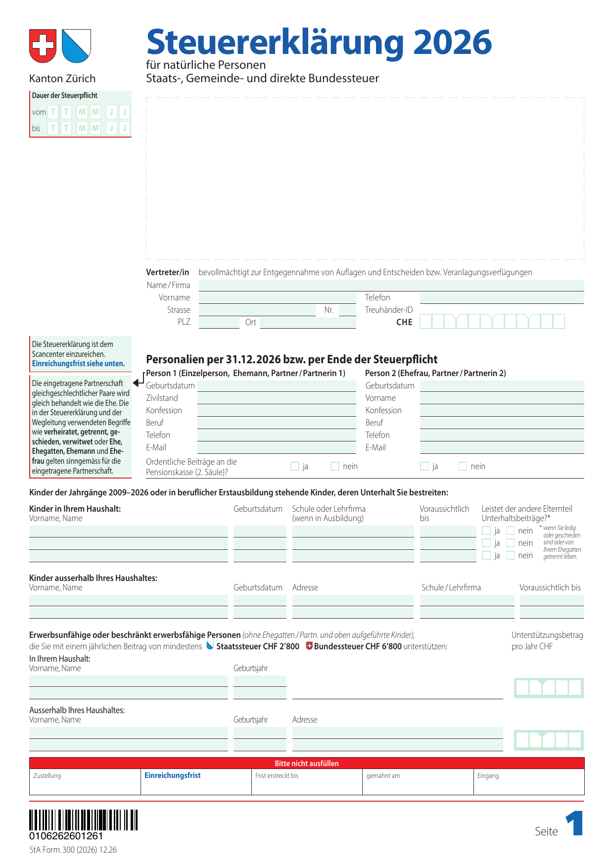 Amtliche Steuerformularvorlage Seite 1